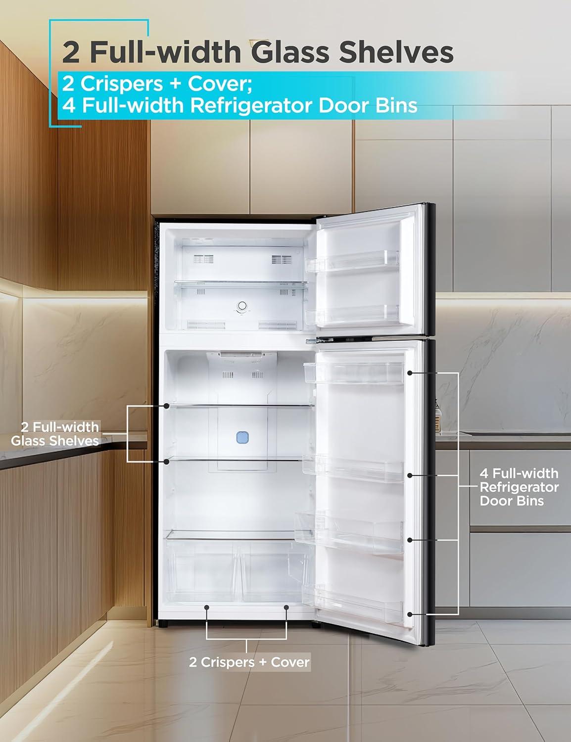 imageBLACKDECKER 201 Cu Ft Top Mount Refrigerator with Freezer 2 Door Refrigerator with Top Freezer and Adjustable Temperature Control Full Size Kitchen Refrigerator BR2010JB BlackBlack