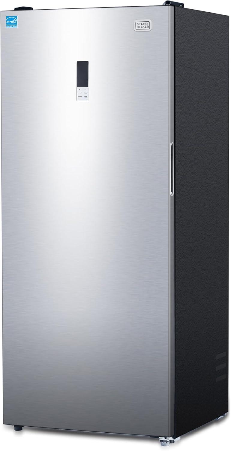 imageBLACKDECKER 201 Cu Ft Top Mount Refrigerator with Freezer 2 Door Refrigerator with Top Freezer and Adjustable Temperature Control Full Size Kitchen Refrigerator BR2010JB BlackStainless Steel Look