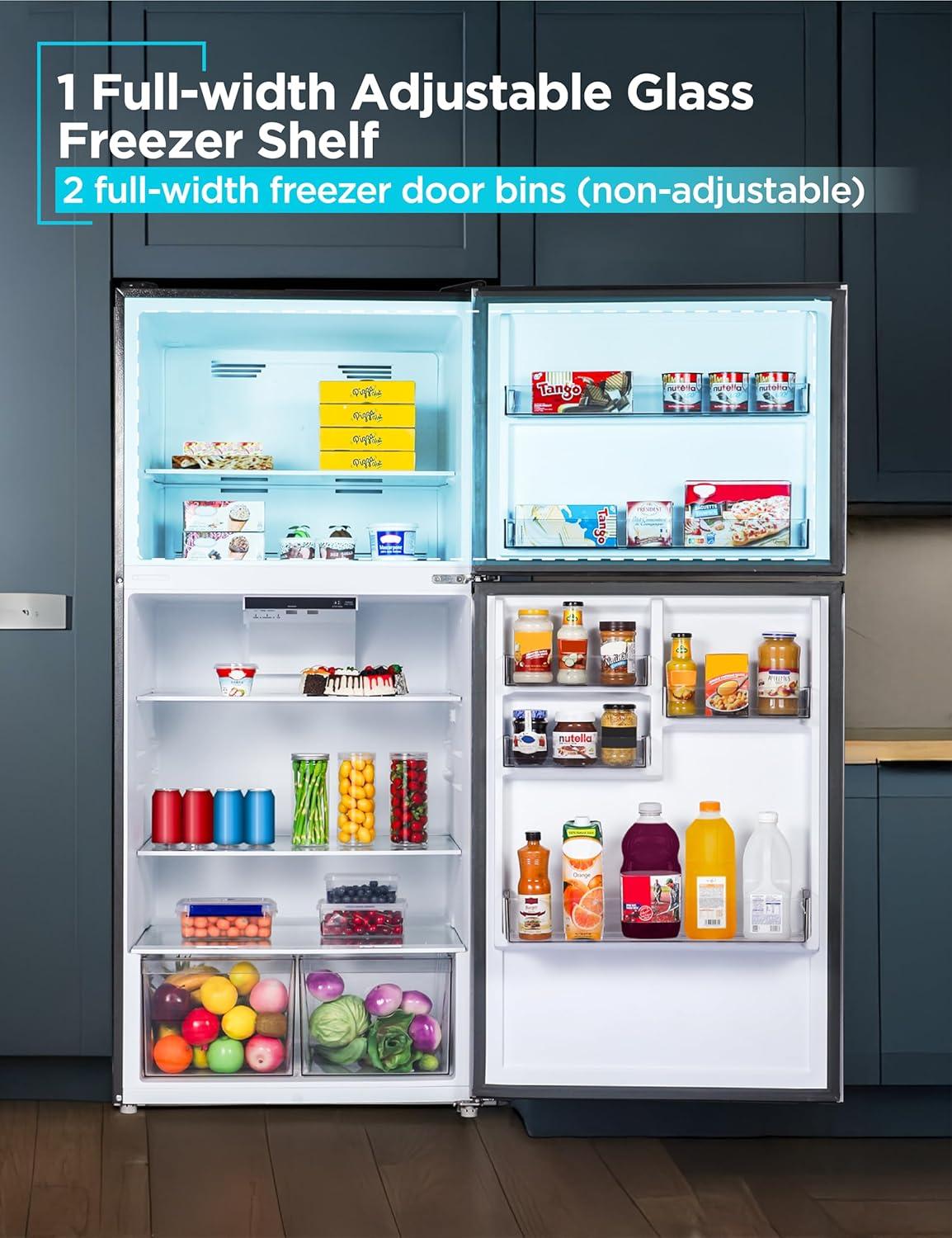 imageBLACKDECKER 201 Cu Ft Top Mount Refrigerator with Freezer 2 Door Refrigerator with Top Freezer and Adjustable Temperature Control Full Size Kitchen Refrigerator BR2010JB BlackBlack