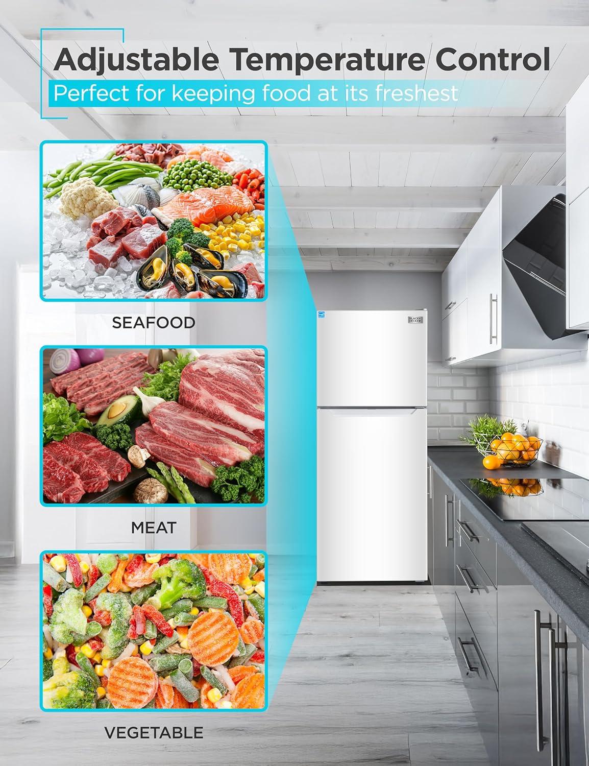imageBLACKDECKER 201 Cu Ft Top Mount Refrigerator with Freezer 2 Door Refrigerator with Top Freezer and Adjustable Temperature Control Full Size Kitchen Refrigerator BR2010JB BlackWhite