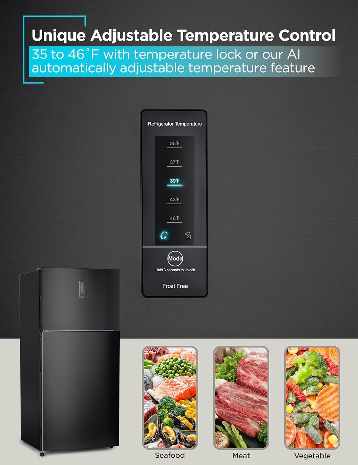 imageBLACKDECKER 201 Cu Ft Top Mount Refrigerator with Freezer 2 Door Refrigerator with Top Freezer and Adjustable Temperature Control Full Size Kitchen Refrigerator BR2010JB BlackBlack