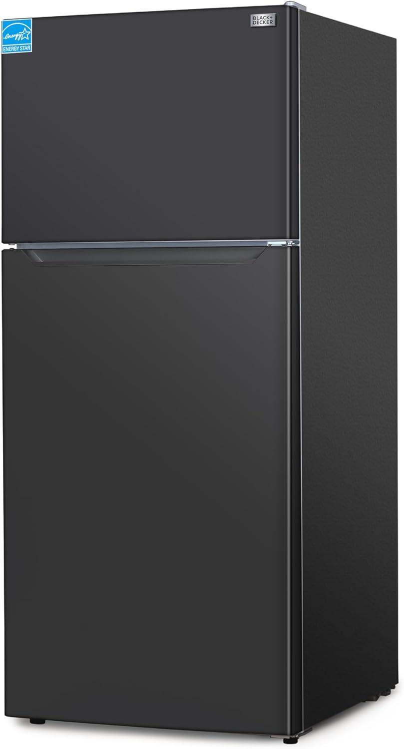 imageBLACKDECKER 201 Cu Ft Top Mount Refrigerator with Freezer 2 Door Refrigerator with Top Freezer and Adjustable Temperature Control Full Size Kitchen Refrigerator BR2010JB BlackBlack