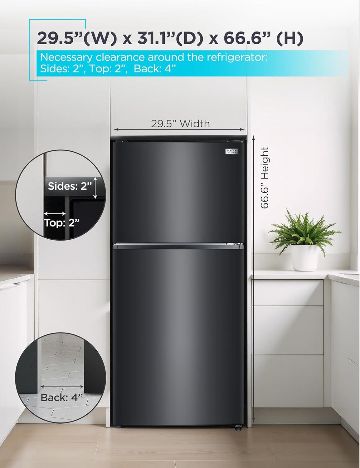 imageBLACKDECKER 201 Cu Ft Top Mount Refrigerator with Freezer 2 Door Refrigerator with Top Freezer and Adjustable Temperature Control Full Size Kitchen Refrigerator BR2010JB BlackBlack