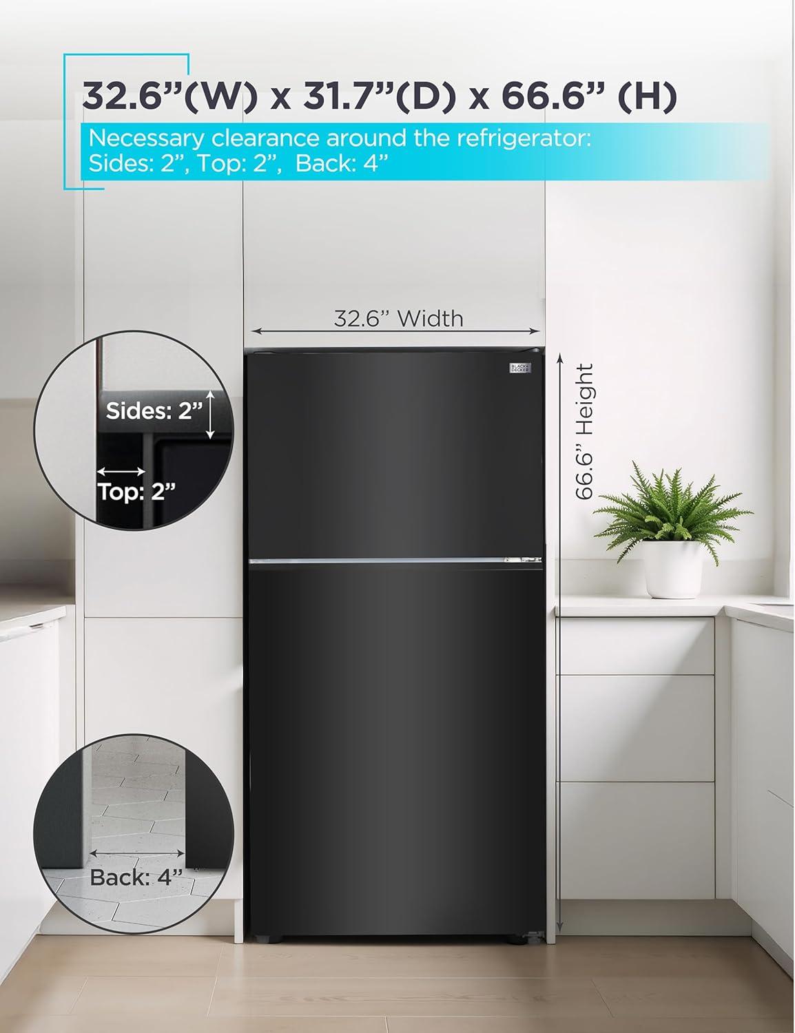 imageBLACKDECKER 201 Cu Ft Top Mount Refrigerator with Freezer 2 Door Refrigerator with Top Freezer and Adjustable Temperature Control Full Size Kitchen Refrigerator BR2010JB BlackBlack