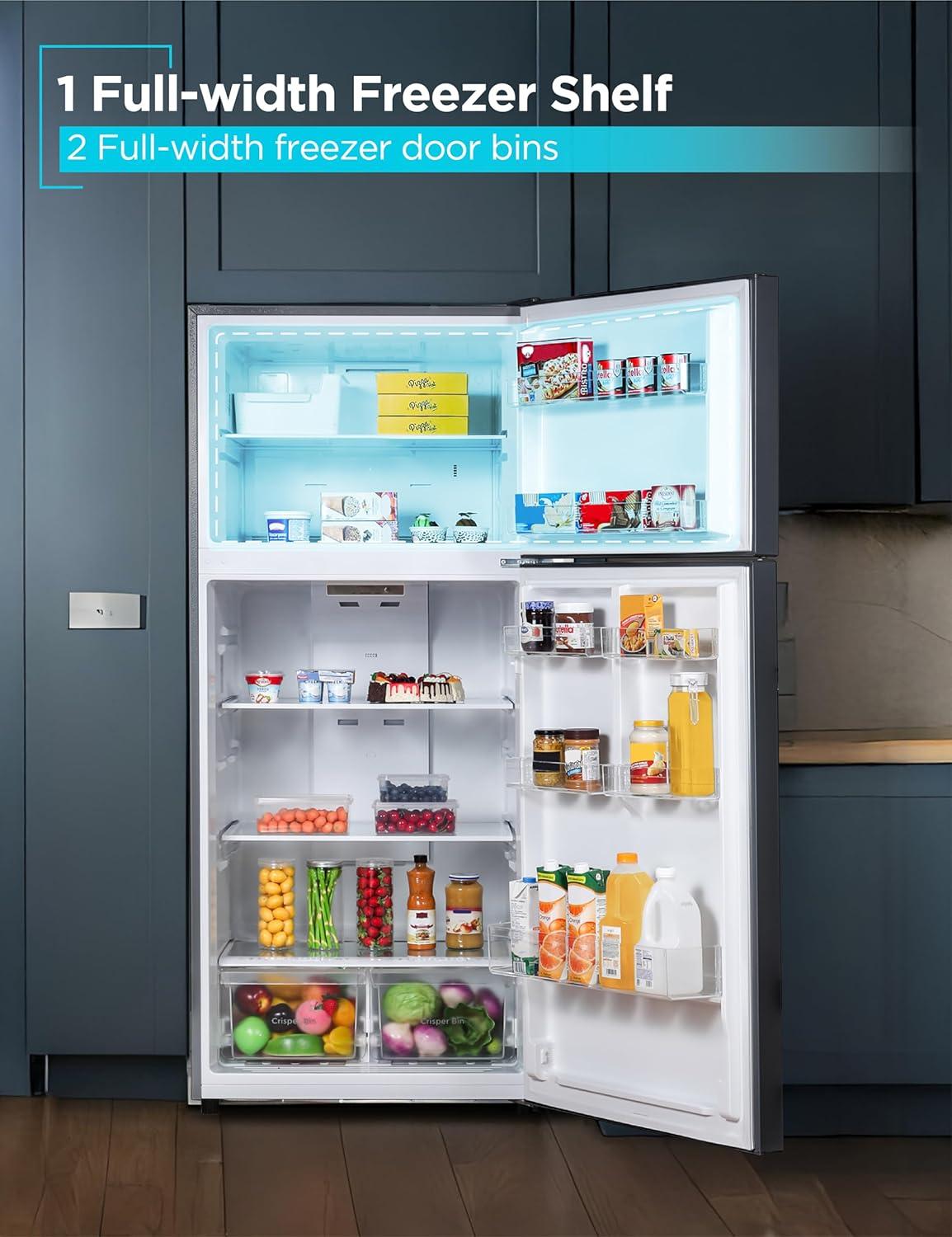 imageBLACKDECKER 201 Cu Ft Top Mount Refrigerator with Freezer 2 Door Refrigerator with Top Freezer and Adjustable Temperature Control Full Size Kitchen Refrigerator BR2010JB BlackBlack