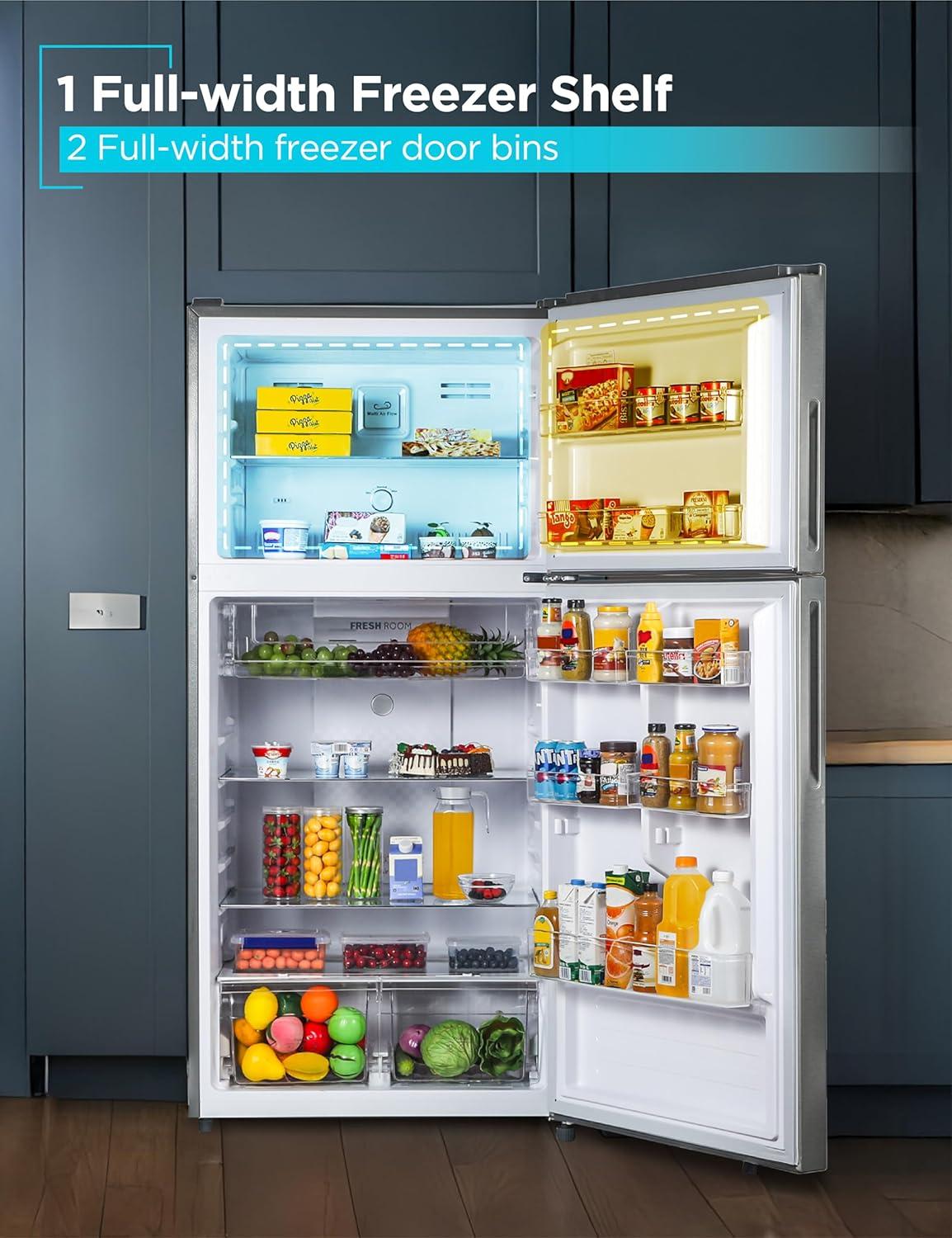 imageBLACKDECKER 201 Cu Ft Top Mount Refrigerator with Freezer 2 Door Refrigerator with Top Freezer and Adjustable Temperature Control Full Size Kitchen Refrigerator BR2010JB BlackStainless Steel Look
