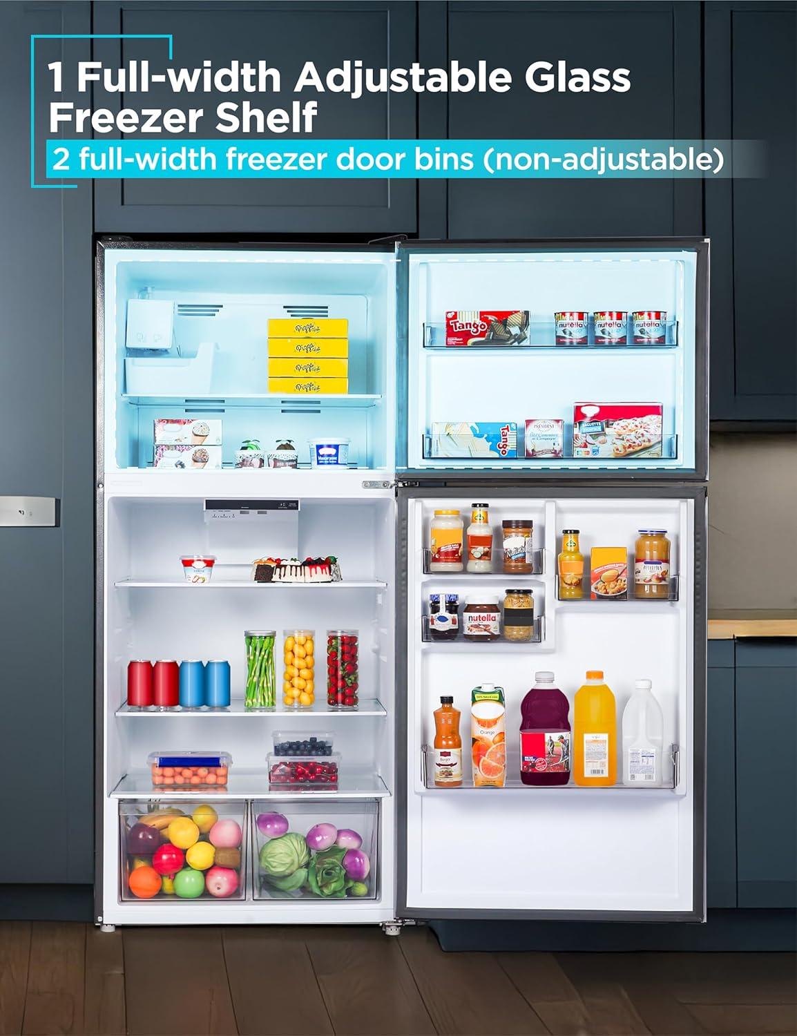 imageBLACKDECKER 201 Cu Ft Top Mount Refrigerator with Freezer 2 Door Refrigerator with Top Freezer and Adjustable Temperature Control Full Size Kitchen Refrigerator BR2010JB BlackStainless Steel Look