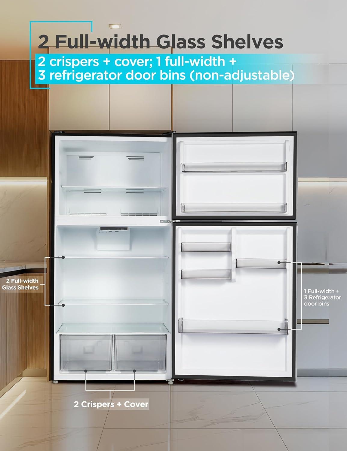 imageBLACKDECKER 201 Cu Ft Top Mount Refrigerator with Freezer 2 Door Refrigerator with Top Freezer and Adjustable Temperature Control Full Size Kitchen Refrigerator BR2010JB BlackStainless Steel Look