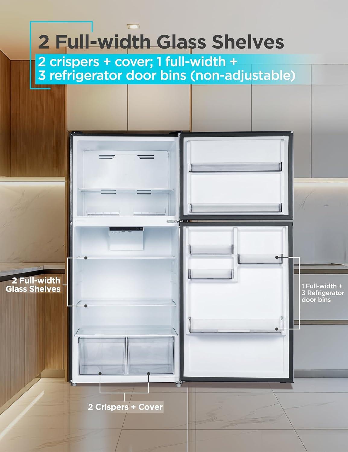 imageBLACKDECKER 201 Cu Ft Top Mount Refrigerator with Freezer 2 Door Refrigerator with Top Freezer and Adjustable Temperature Control Full Size Kitchen Refrigerator BR2010JB BlackBlack