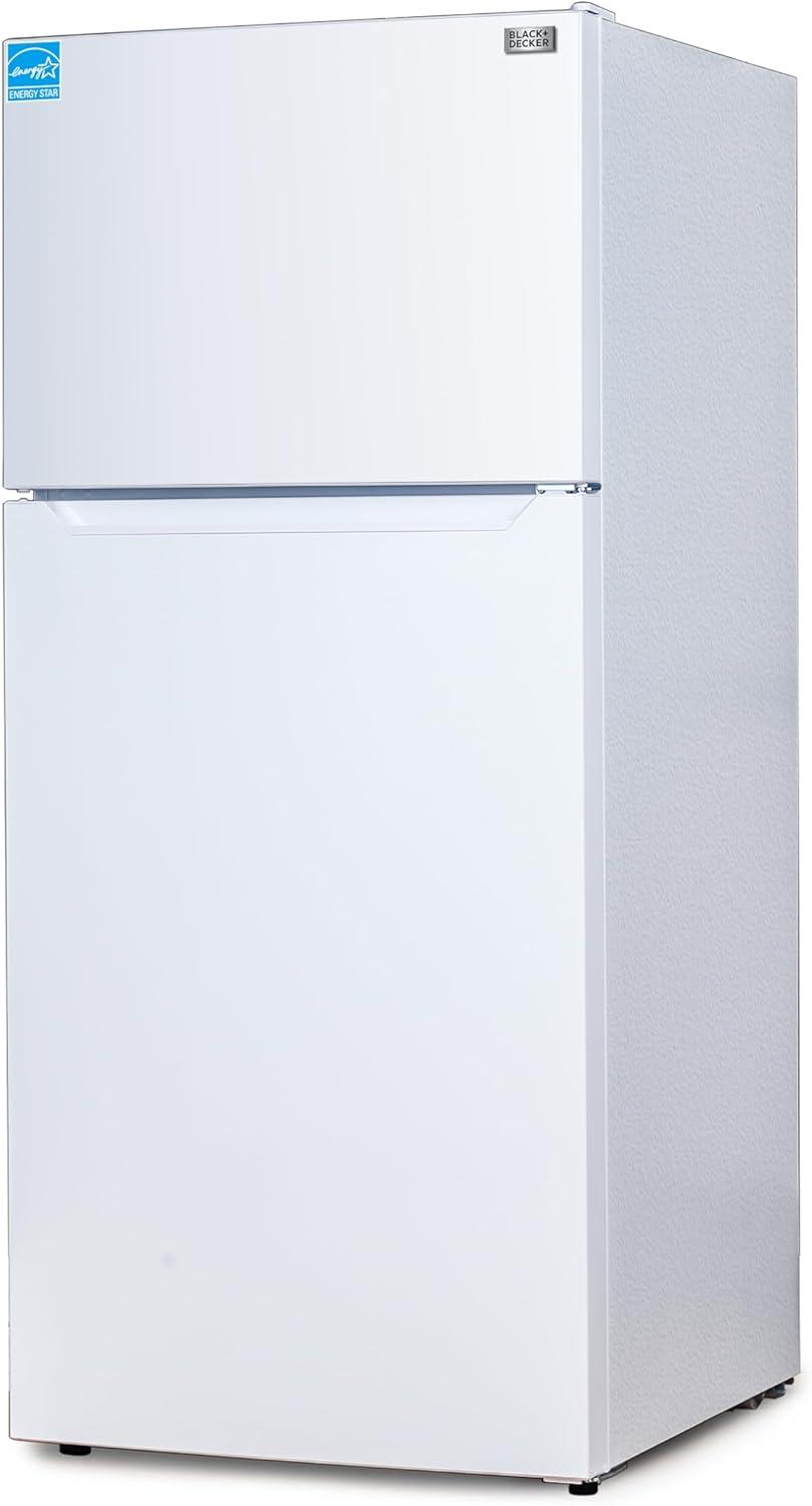 imageBLACKDECKER 201 Cu Ft Top Mount Refrigerator with Freezer 2 Door Refrigerator with Top Freezer and Adjustable Temperature Control Full Size Kitchen Refrigerator BR2010JB BlackWhite