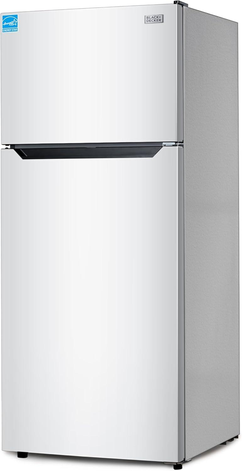 imageBLACKDECKER 201 Cu Ft Top Mount Refrigerator with Freezer 2 Door Refrigerator with Top Freezer and Adjustable Temperature Control Full Size Kitchen Refrigerator BR2010JB BlackWhite