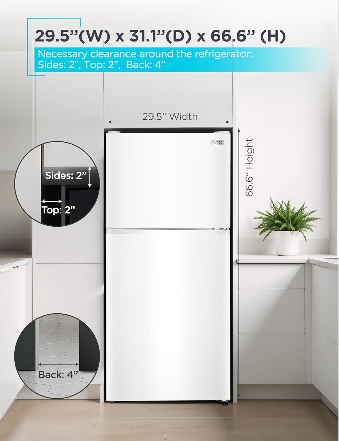imageBLACKDECKER 201 Cu Ft Top Mount Refrigerator with Freezer 2 Door Refrigerator with Top Freezer and Adjustable Temperature Control Full Size Kitchen Refrigerator BR2010JB BlackWhite