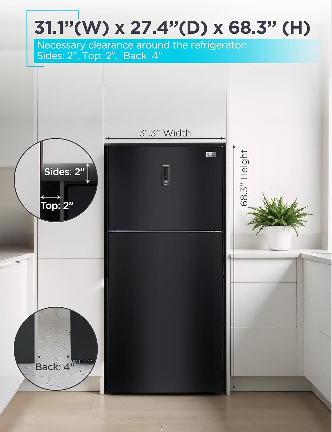 imageBLACKDECKER 201 Cu Ft Top Mount Refrigerator with Freezer 2 Door Refrigerator with Top Freezer and Adjustable Temperature Control Full Size Kitchen Refrigerator BR2010JB BlackBlack