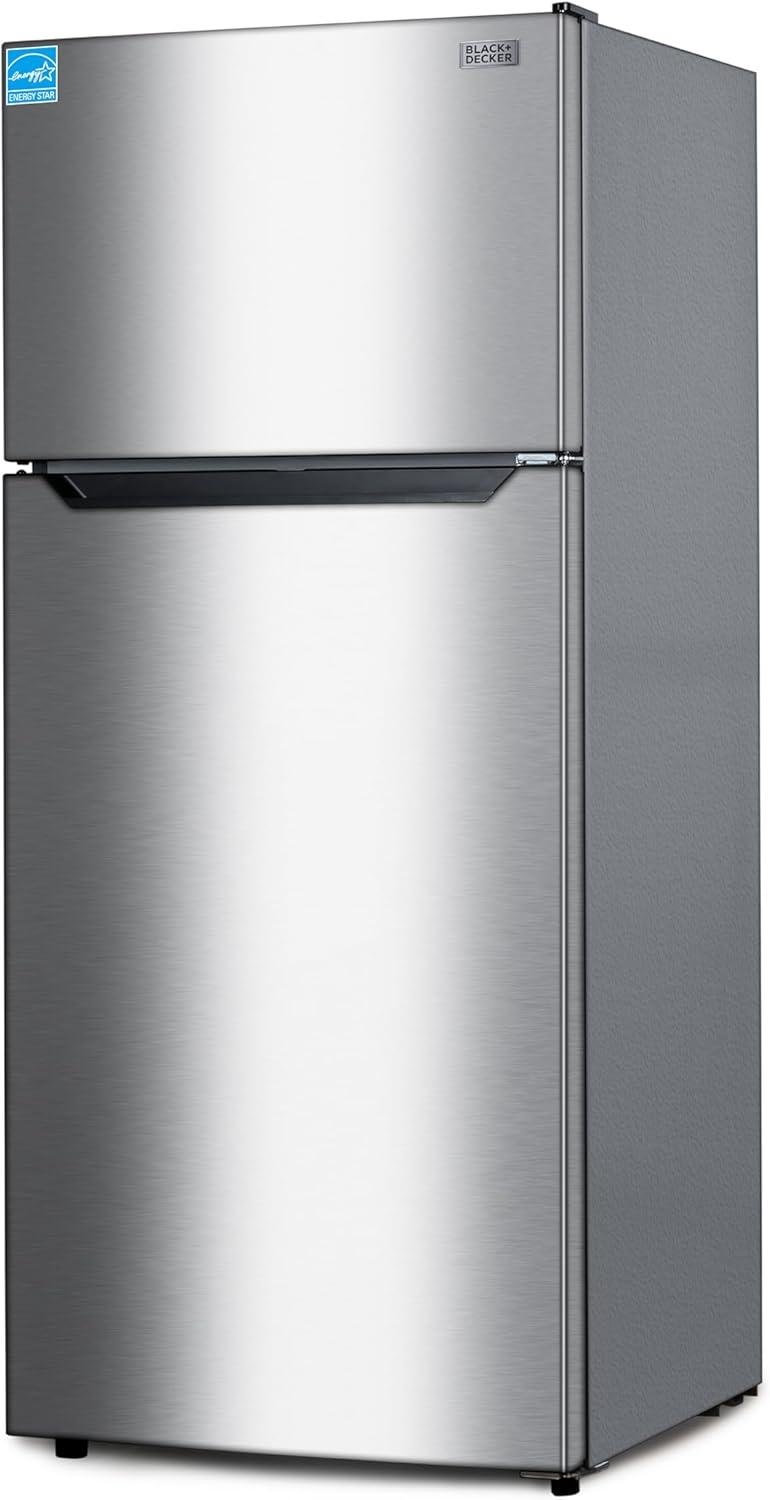 imageBLACKDECKER 201 Cu Ft Top Mount Refrigerator with Freezer 2 Door Refrigerator with Top Freezer and Adjustable Temperature Control Full Size Kitchen Refrigerator BR2010JB BlackStainless Steel Look