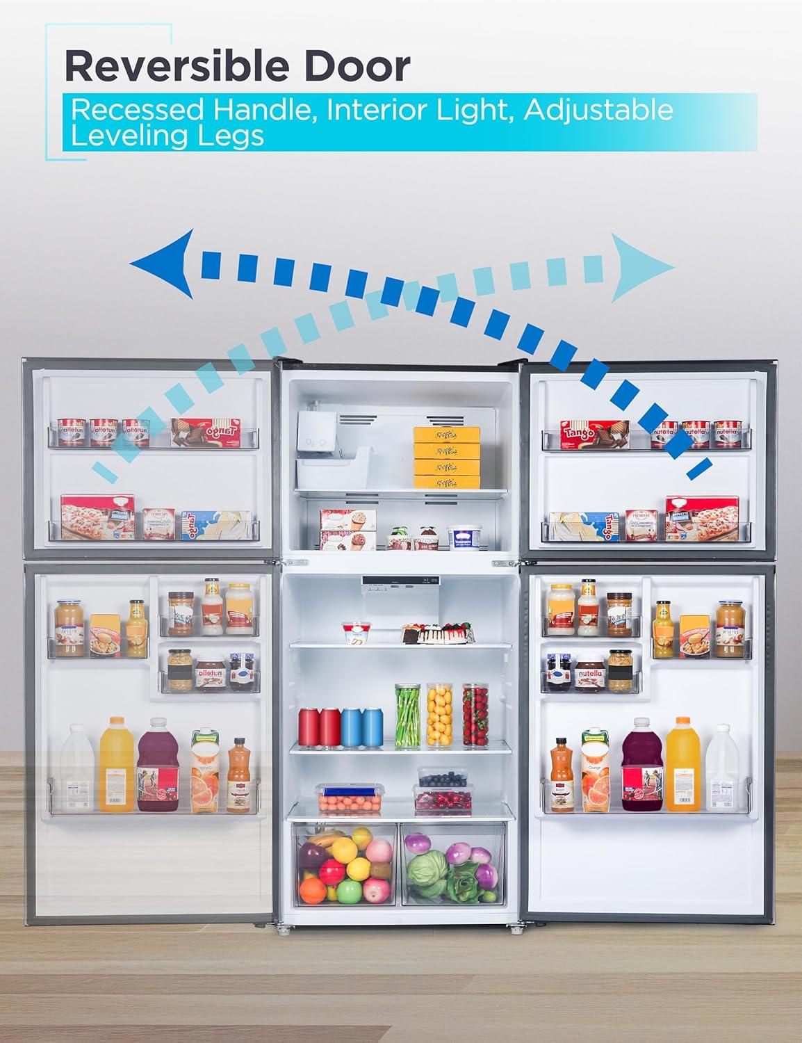 imageBLACKDECKER 201 Cu Ft Top Mount Refrigerator with Freezer 2 Door Refrigerator with Top Freezer and Adjustable Temperature Control Full Size Kitchen Refrigerator BR2010JB BlackStainless Steel Look