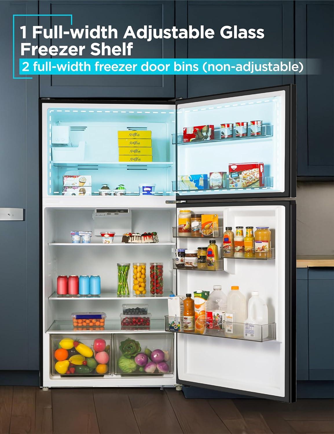 imageBLACKDECKER 201 Cu Ft Top Mount Refrigerator with Freezer 2 Door Refrigerator with Top Freezer and Adjustable Temperature Control Full Size Kitchen Refrigerator BR2010JB BlackBlack