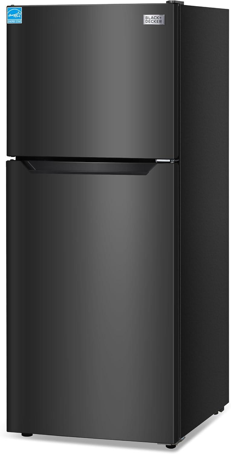 imageBLACKDECKER 201 Cu Ft Top Mount Refrigerator with Freezer 2 Door Refrigerator with Top Freezer and Adjustable Temperature Control Full Size Kitchen Refrigerator BR2010JB BlackBlack