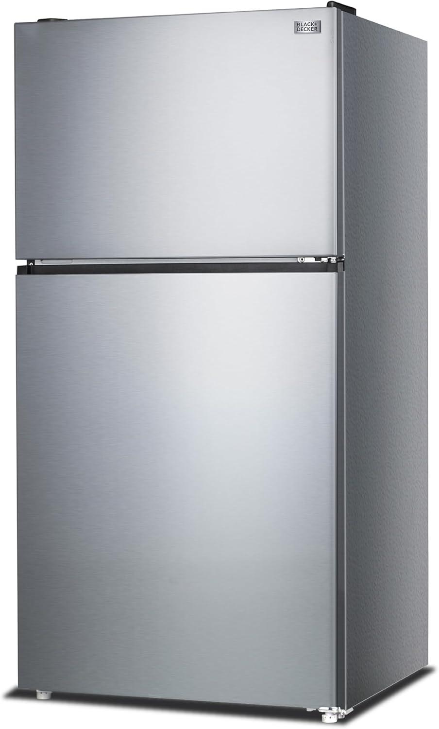 imageBLACKDECKER 201 Cu Ft Top Mount Refrigerator with Freezer 2 Door Refrigerator with Top Freezer and Adjustable Temperature Control Full Size Kitchen Refrigerator BR2010JB BlackStainless Steel Look