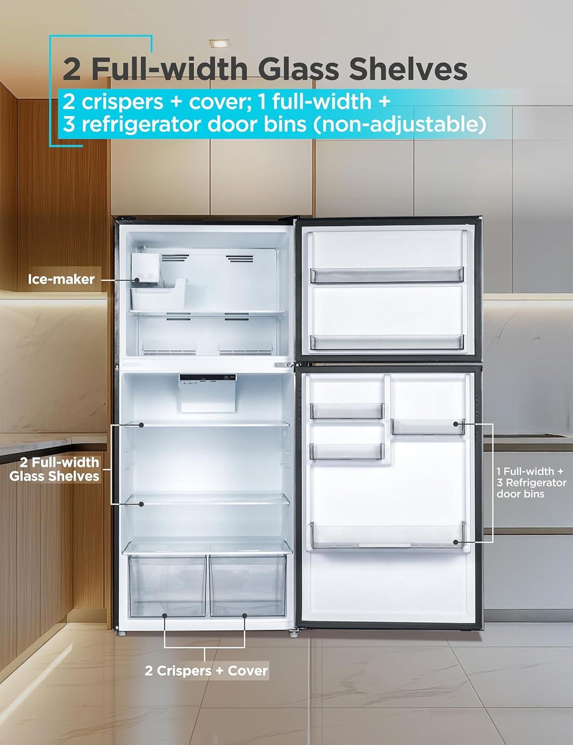 imageBLACKDECKER 201 Cu Ft Top Mount Refrigerator with Freezer 2 Door Refrigerator with Top Freezer and Adjustable Temperature Control Full Size Kitchen Refrigerator BR2010JB BlackStainless Steel Look