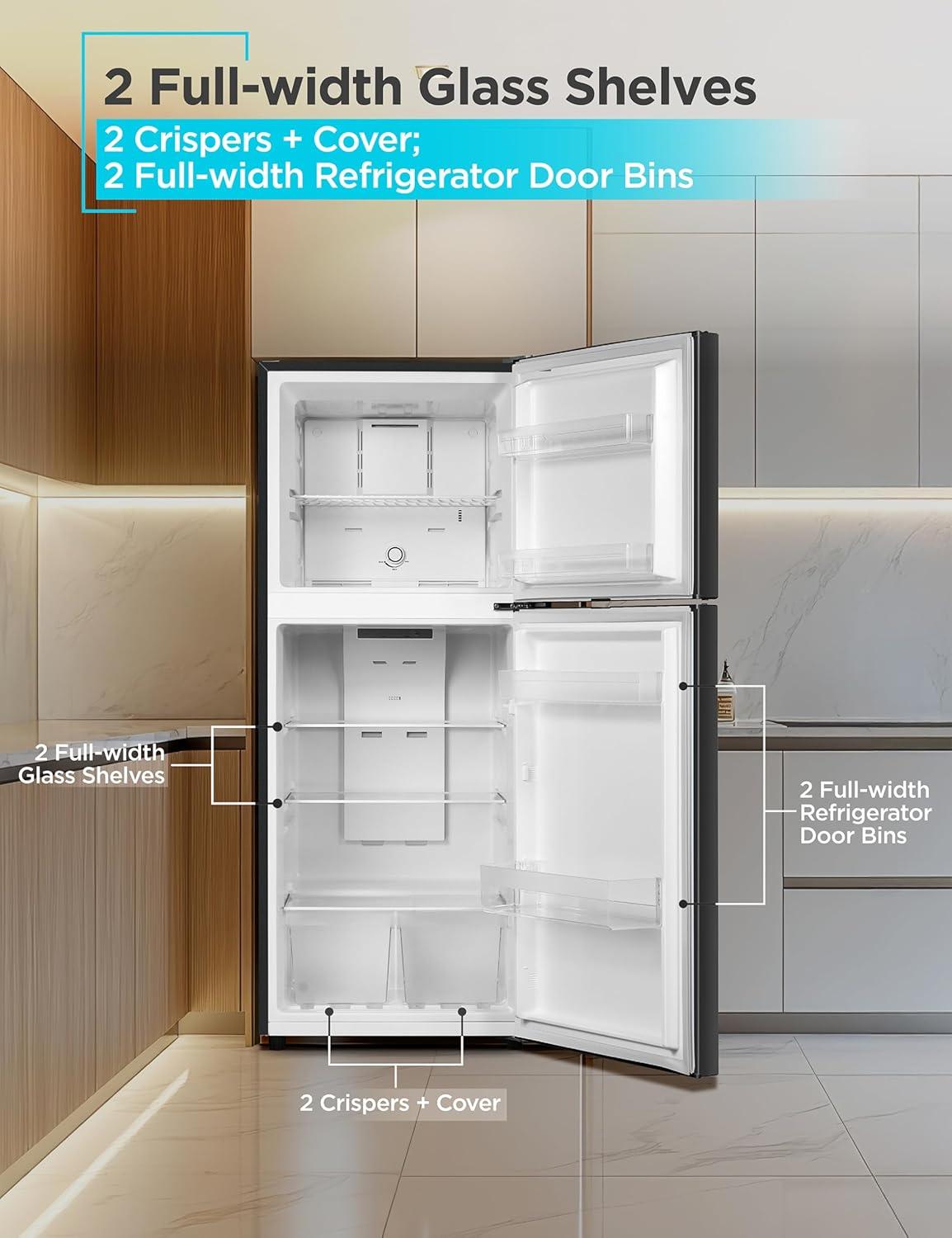 imageBLACKDECKER 201 Cu Ft Top Mount Refrigerator with Freezer 2 Door Refrigerator with Top Freezer and Adjustable Temperature Control Full Size Kitchen Refrigerator BR2010JB BlackBlack