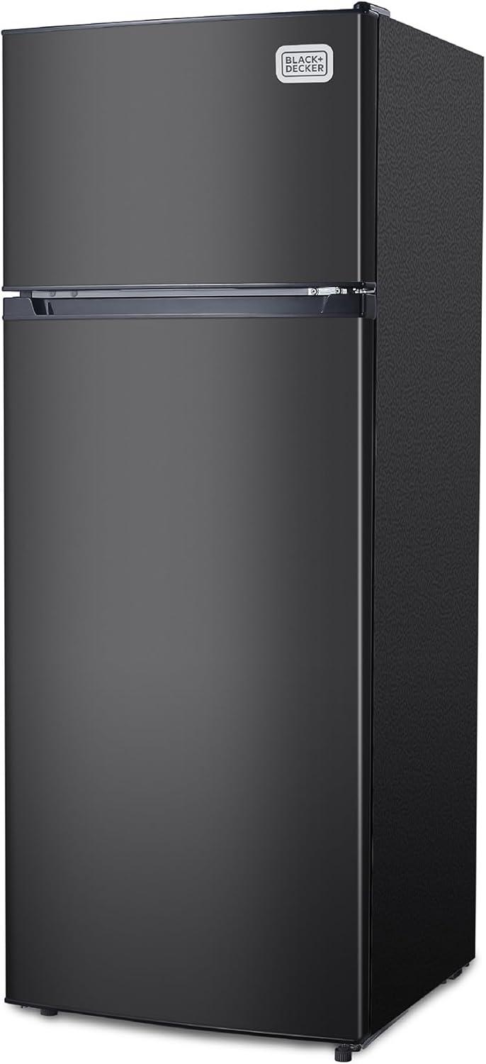 imageBLACKDECKER 201 Cu Ft Top Mount Refrigerator with Freezer 2 Door Refrigerator with Top Freezer and Adjustable Temperature Control Full Size Kitchen Refrigerator BR2010JB BlackBlack