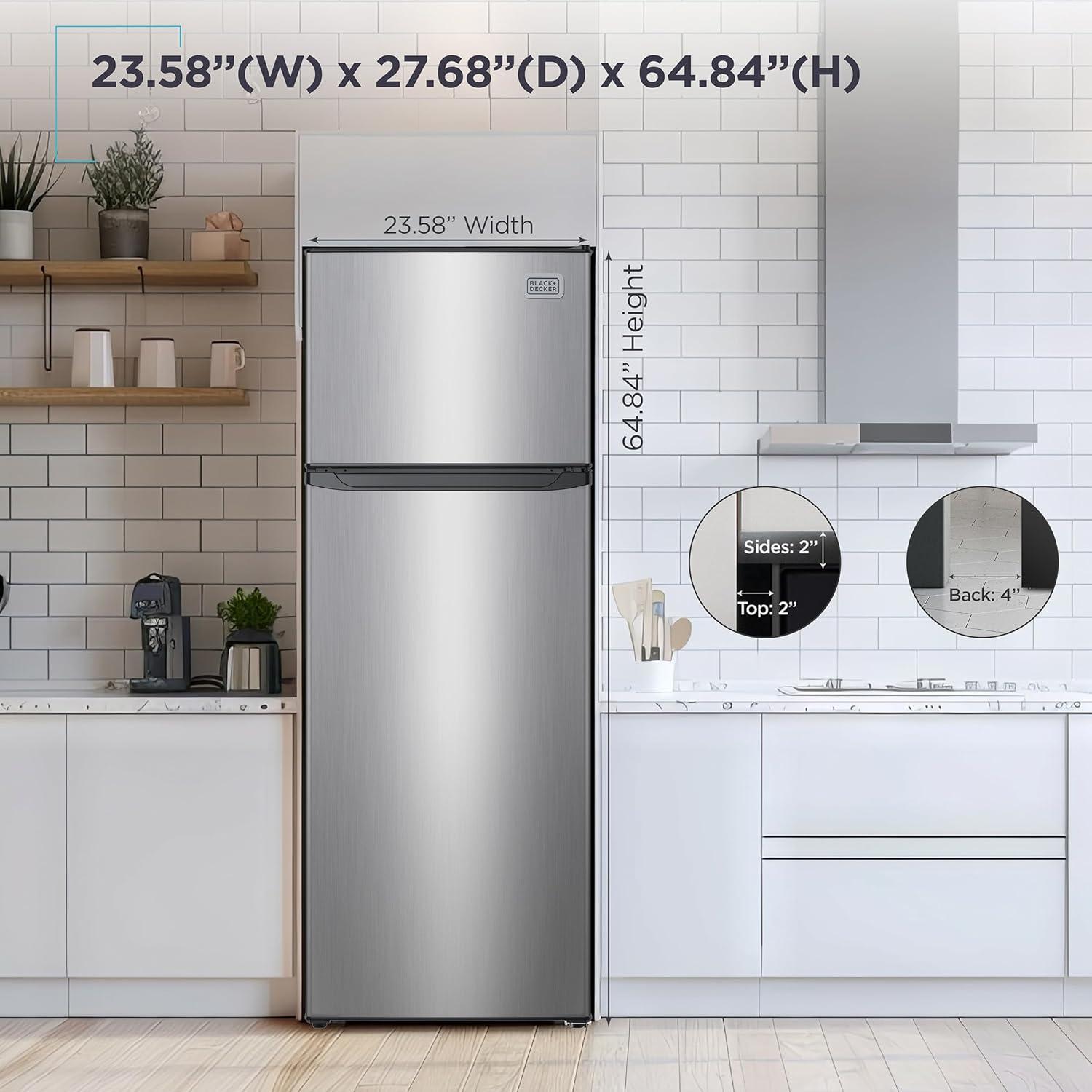 imageBLACKDECKER 201 Cu Ft Top Mount Refrigerator with Freezer 2 Door Refrigerator with Top Freezer and Adjustable Temperature Control Full Size Kitchen Refrigerator BR2010JB BlackStainless Steel Look