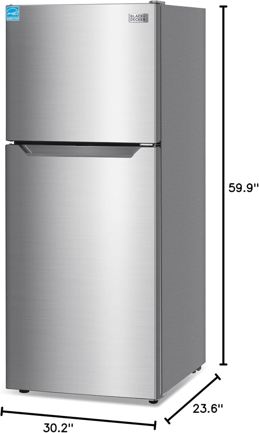 imageBLACKDECKER 201 Cu Ft Top Mount Refrigerator with Freezer 2 Door Refrigerator with Top Freezer and Adjustable Temperature Control Full Size Kitchen Refrigerator BR2010JB BlackStainless Steel Look