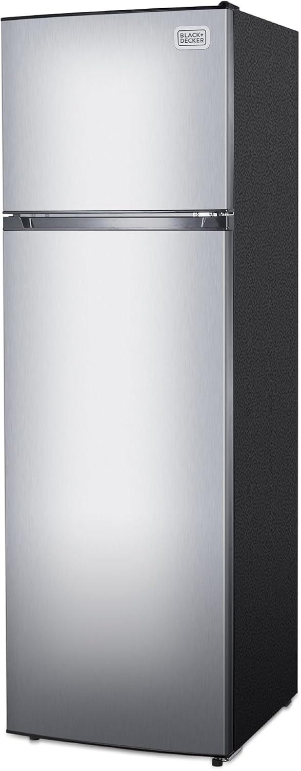 imageBLACKDECKER 201 Cu Ft Top Mount Refrigerator with Freezer 2 Door Refrigerator with Top Freezer and Adjustable Temperature Control Full Size Kitchen Refrigerator BR2010JB BlackStainless Steel Look