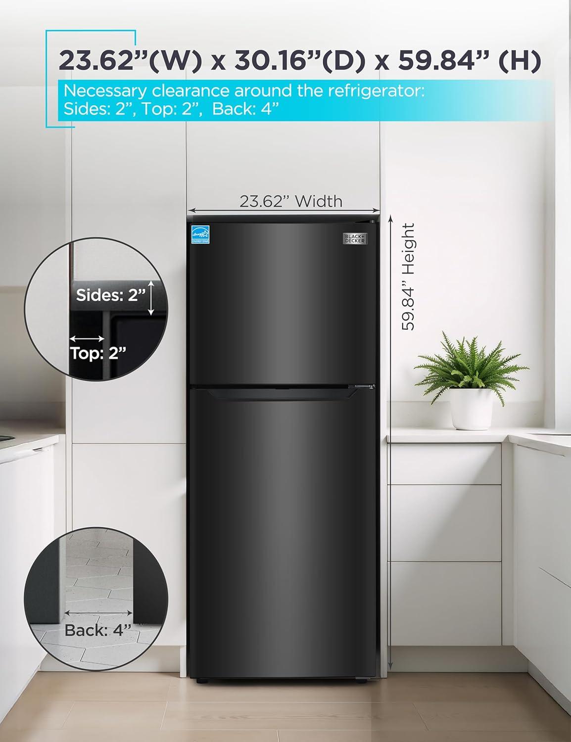 imageBLACKDECKER 201 Cu Ft Top Mount Refrigerator with Freezer 2 Door Refrigerator with Top Freezer and Adjustable Temperature Control Full Size Kitchen Refrigerator BR2010JB BlackBlack