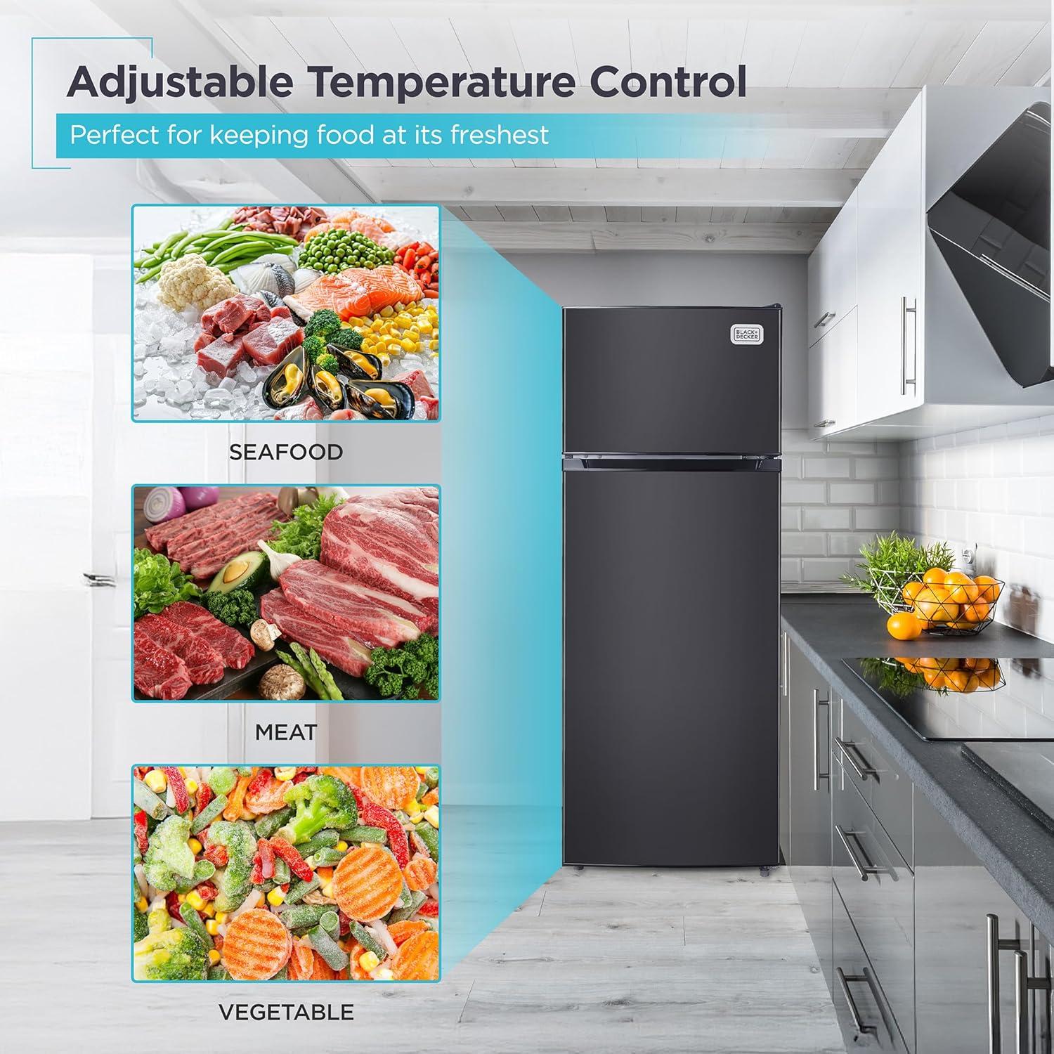 imageBLACKDECKER 201 Cu Ft Top Mount Refrigerator with Freezer 2 Door Refrigerator with Top Freezer and Adjustable Temperature Control Full Size Kitchen Refrigerator BR2010JB BlackBlack
