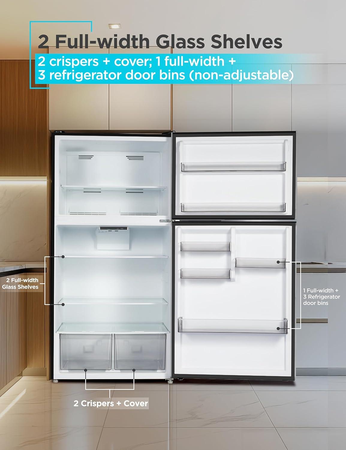 imageBLACKDECKER 201 Cu Ft Top Mount Refrigerator with Freezer 2 Door Refrigerator with Top Freezer and Adjustable Temperature Control Full Size Kitchen Refrigerator BR2010JB BlackBlack