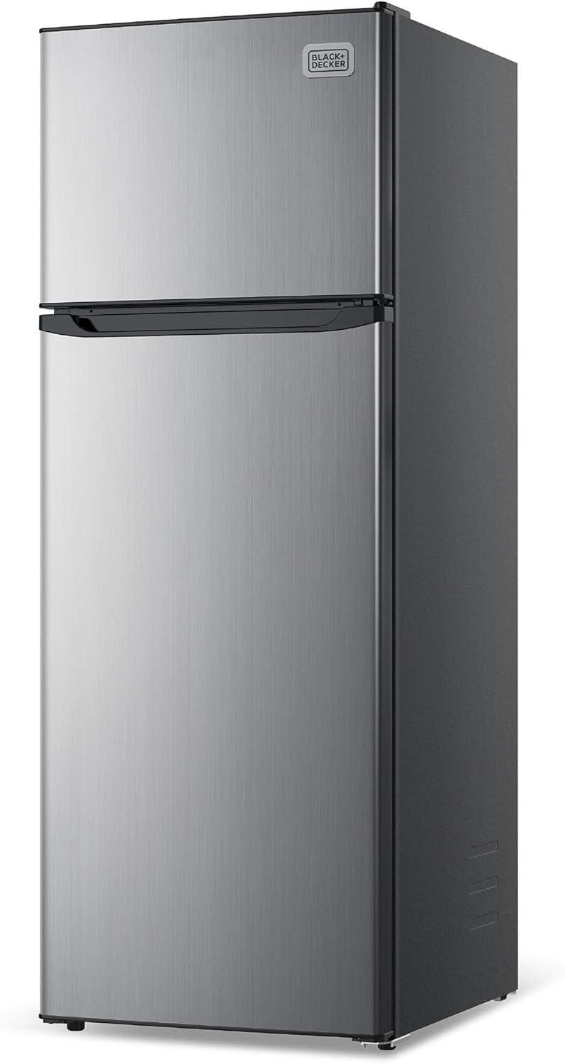 imageBLACKDECKER 201 Cu Ft Top Mount Refrigerator with Freezer 2 Door Refrigerator with Top Freezer and Adjustable Temperature Control Full Size Kitchen Refrigerator BR2010JB BlackStainless Steel Look