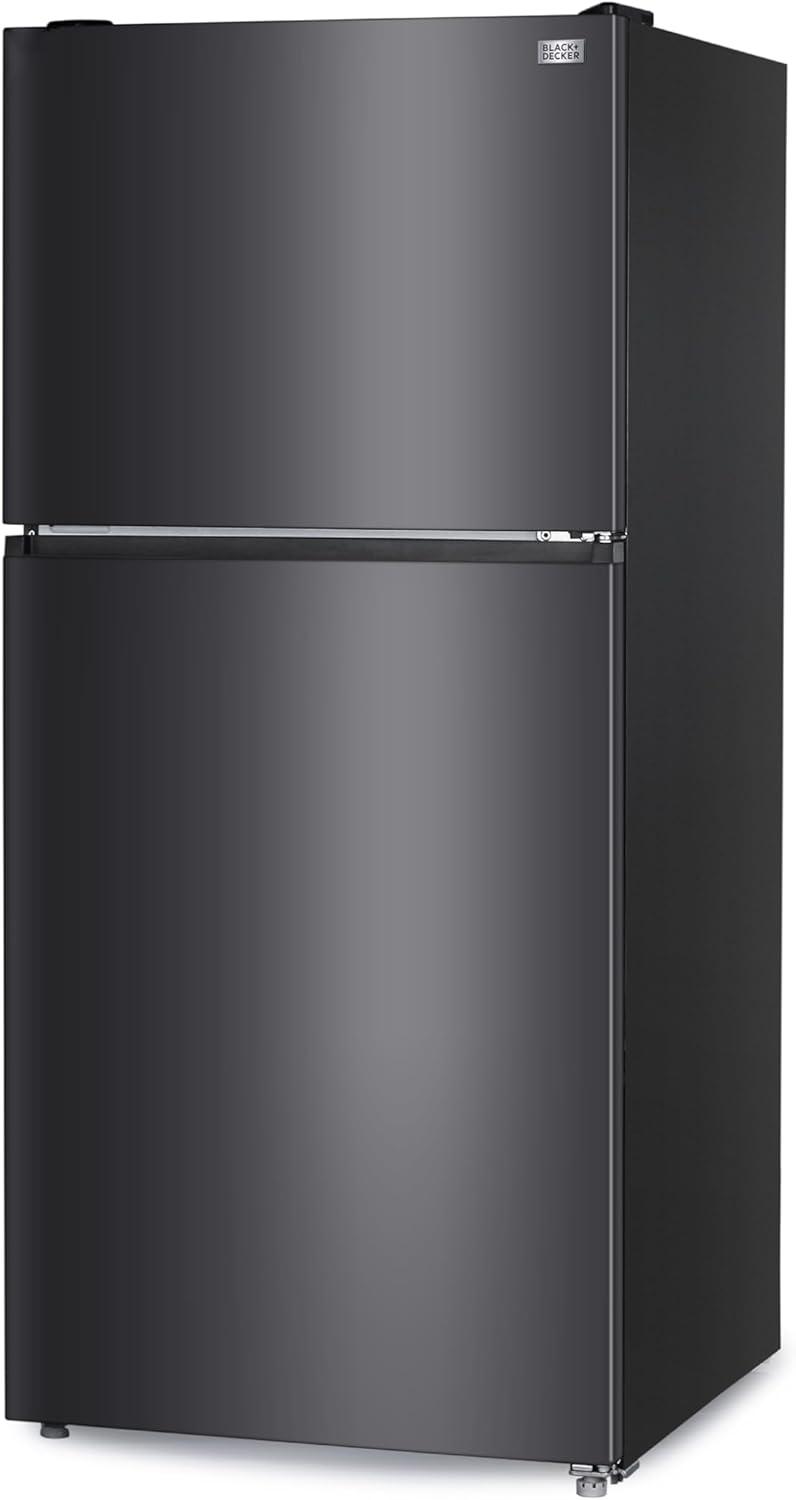 imageBLACKDECKER 201 Cu Ft Top Mount Refrigerator with Freezer 2 Door Refrigerator with Top Freezer and Adjustable Temperature Control Full Size Kitchen Refrigerator BR2010JB BlackBlack