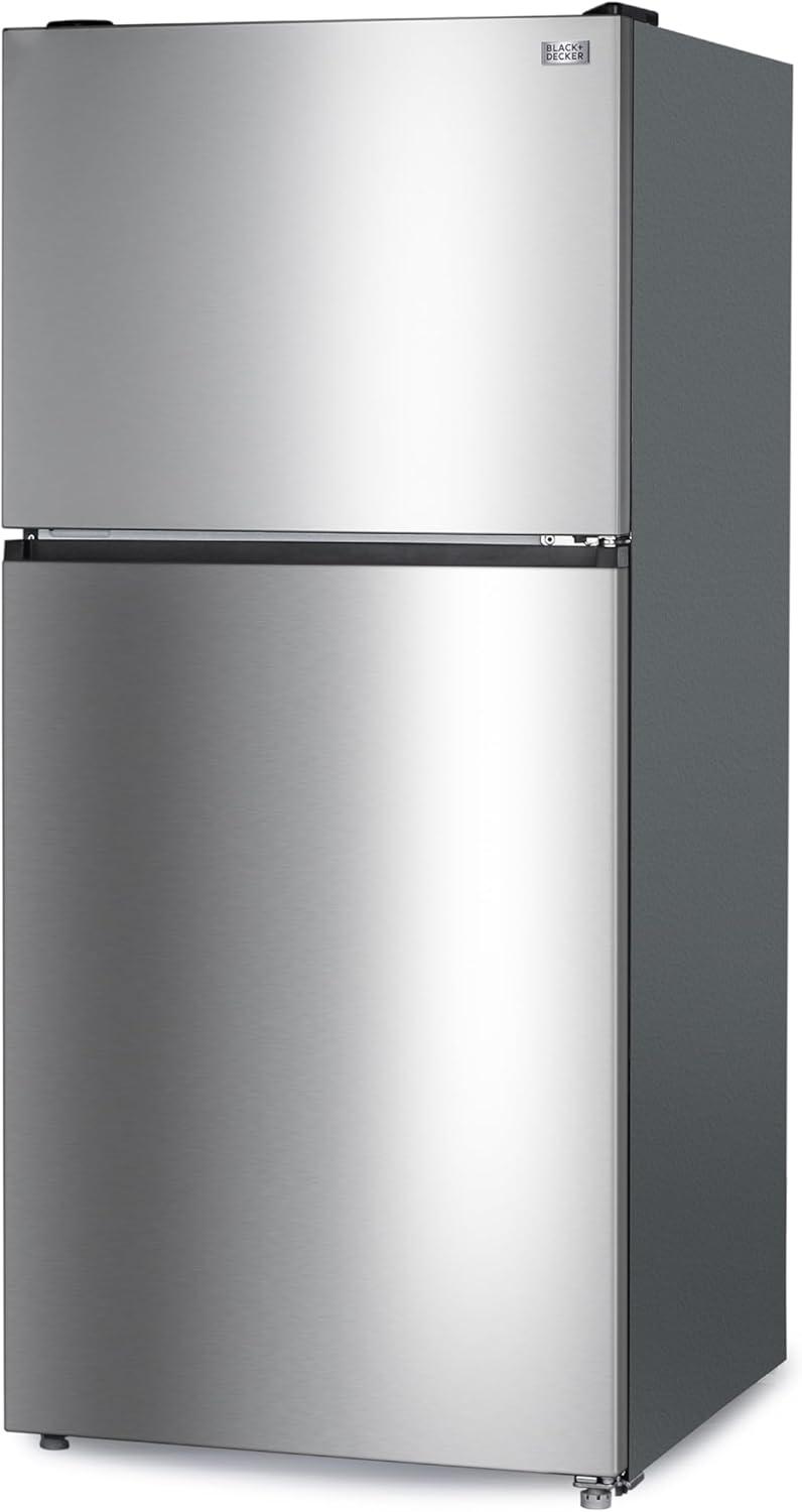 imageBLACKDECKER 201 Cu Ft Top Mount Refrigerator with Freezer 2 Door Refrigerator with Top Freezer and Adjustable Temperature Control Full Size Kitchen Refrigerator BR2010JB BlackStainless Steel Look