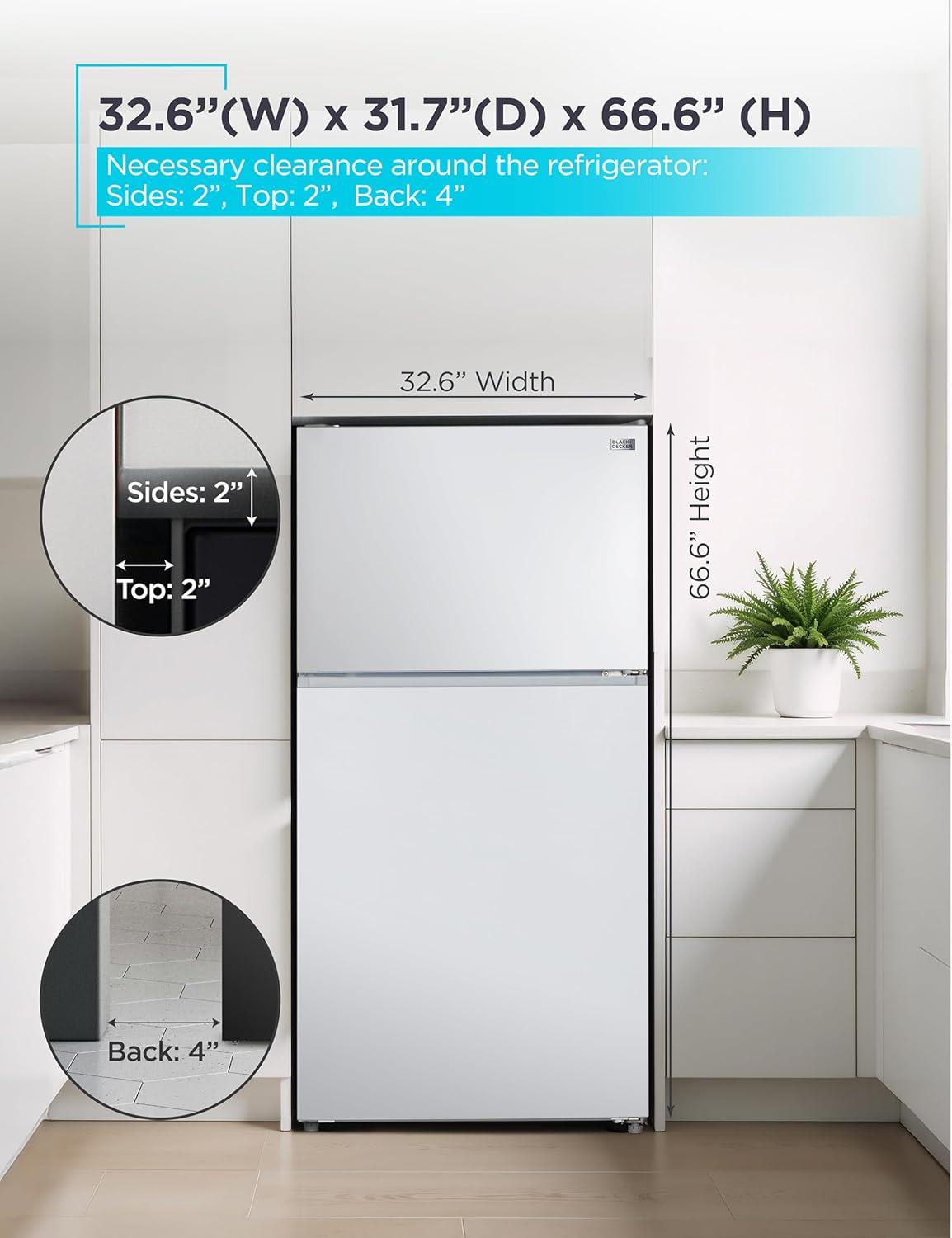 imageBLACKDECKER 201 Cu Ft Top Mount Refrigerator with Freezer 2 Door Refrigerator with Top Freezer and Adjustable Temperature Control Full Size Kitchen Refrigerator BR2010JB BlackWhite