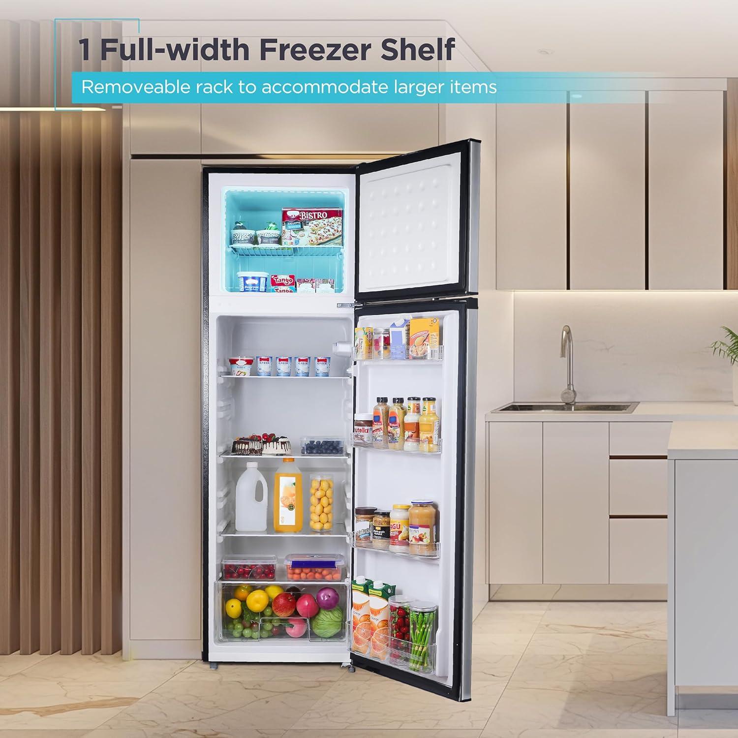 imageBLACKDECKER 201 Cu Ft Top Mount Refrigerator with Freezer 2 Door Refrigerator with Top Freezer and Adjustable Temperature Control Full Size Kitchen Refrigerator BR2010JB BlackStainless Steel Look
