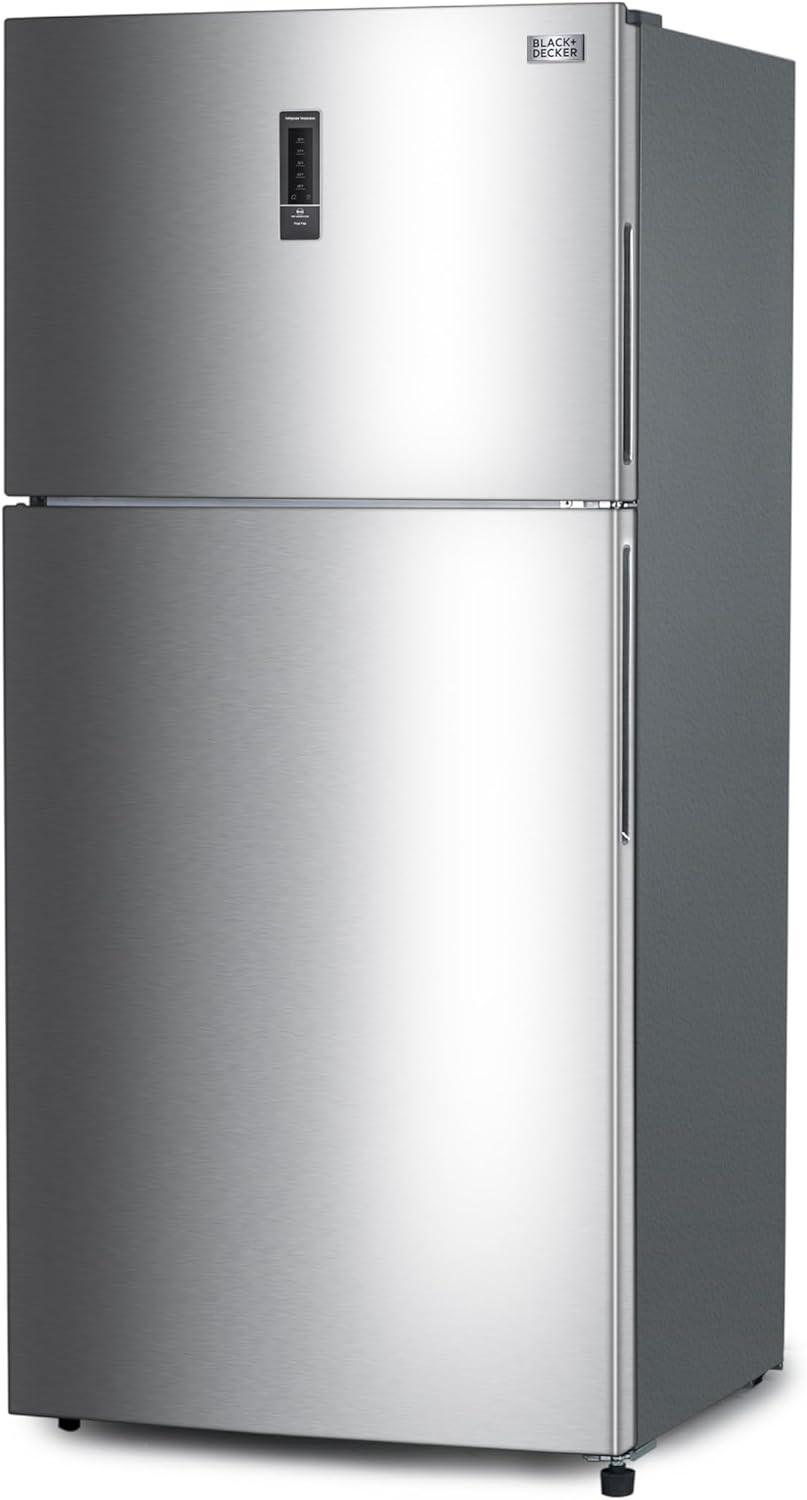 imageBLACKDECKER 201 Cu Ft Top Mount Refrigerator with Freezer 2 Door Refrigerator with Top Freezer and Adjustable Temperature Control Full Size Kitchen Refrigerator BR2010JB BlackStainless Steel Look
