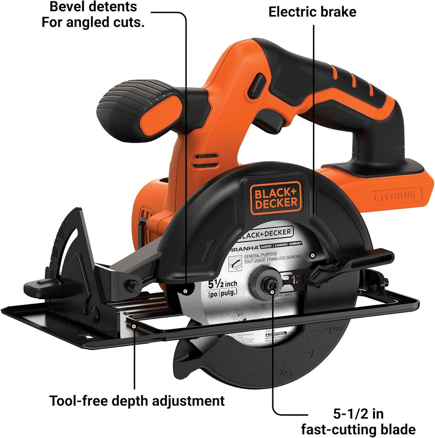 imageBLACKDECKER 20V 512 Cordless Circular Saw Bare Tool Only BDCCS20BCircular Saw Only