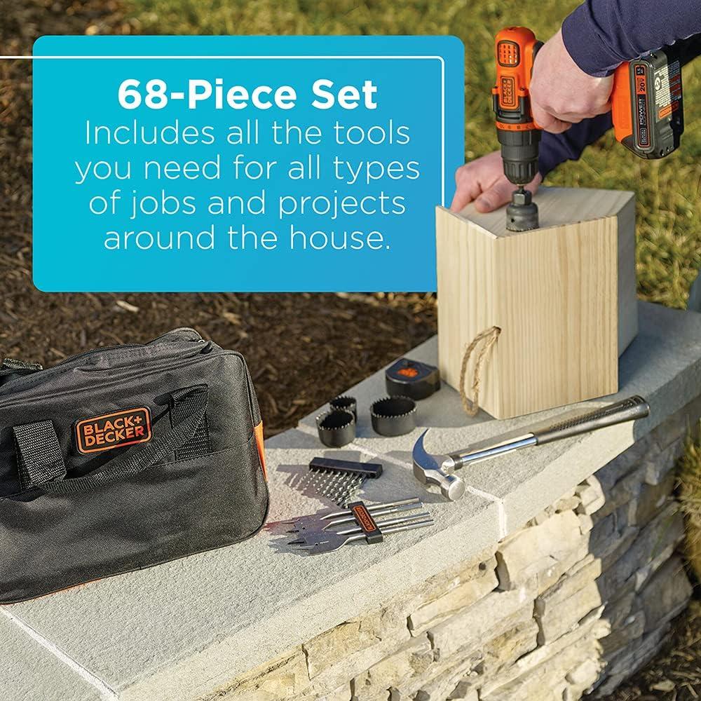 imageBLACKDECKER 20V MAX 68Piece Cordless Drill and Home Tool Project Kit with Tool Storage Bag LDX120PK20V Home Tool Kit
