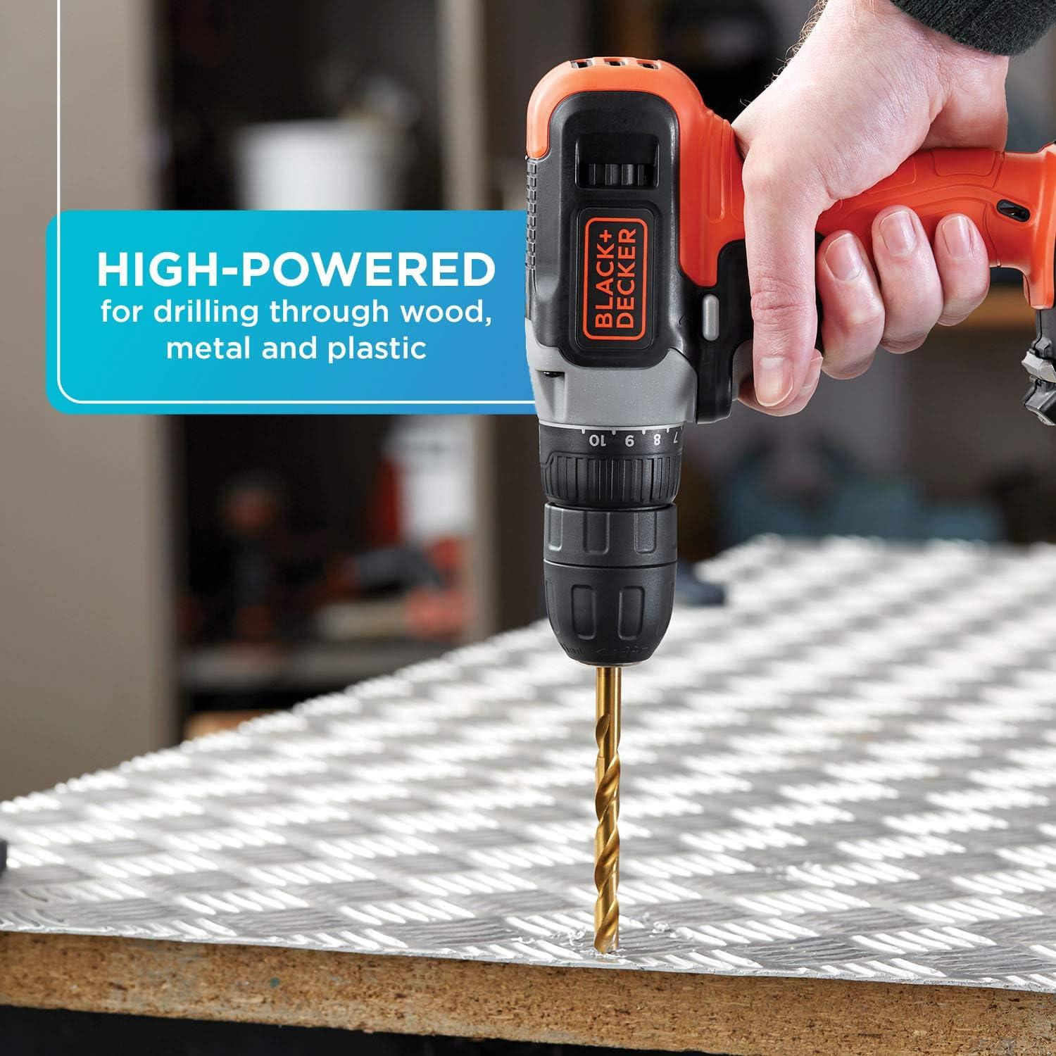 imageBLACKDECKER 20V MAX Cordless Drill Kit with Battery Charger Includes Double Sided Drill Bit BCD702C1
