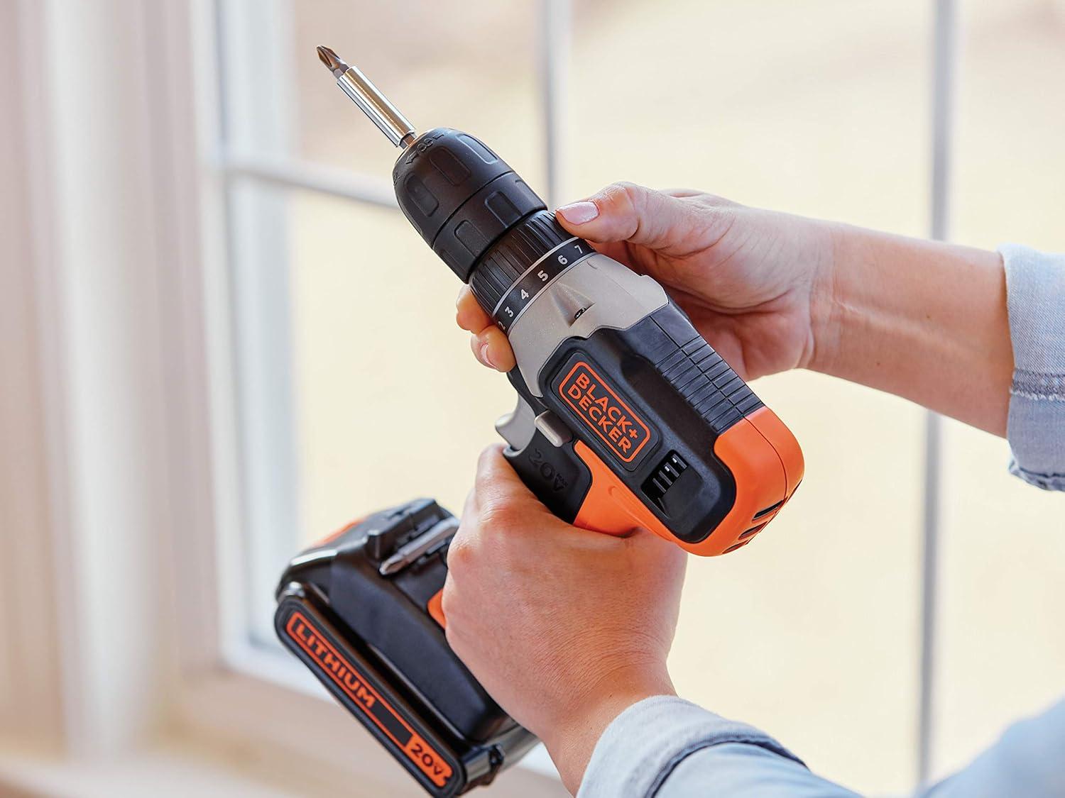 imageBLACKDECKER 20V MAX Cordless Drill Kit with Battery Charger Includes Double Sided Drill Bit BCD702C1