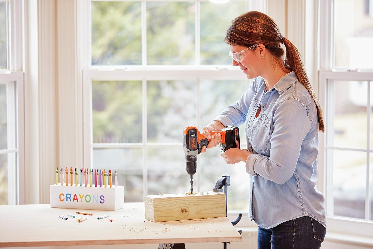 imageBLACKDECKER 20V MAX Cordless Drill Kit with Battery Charger Includes Double Sided Drill Bit BCD702C1