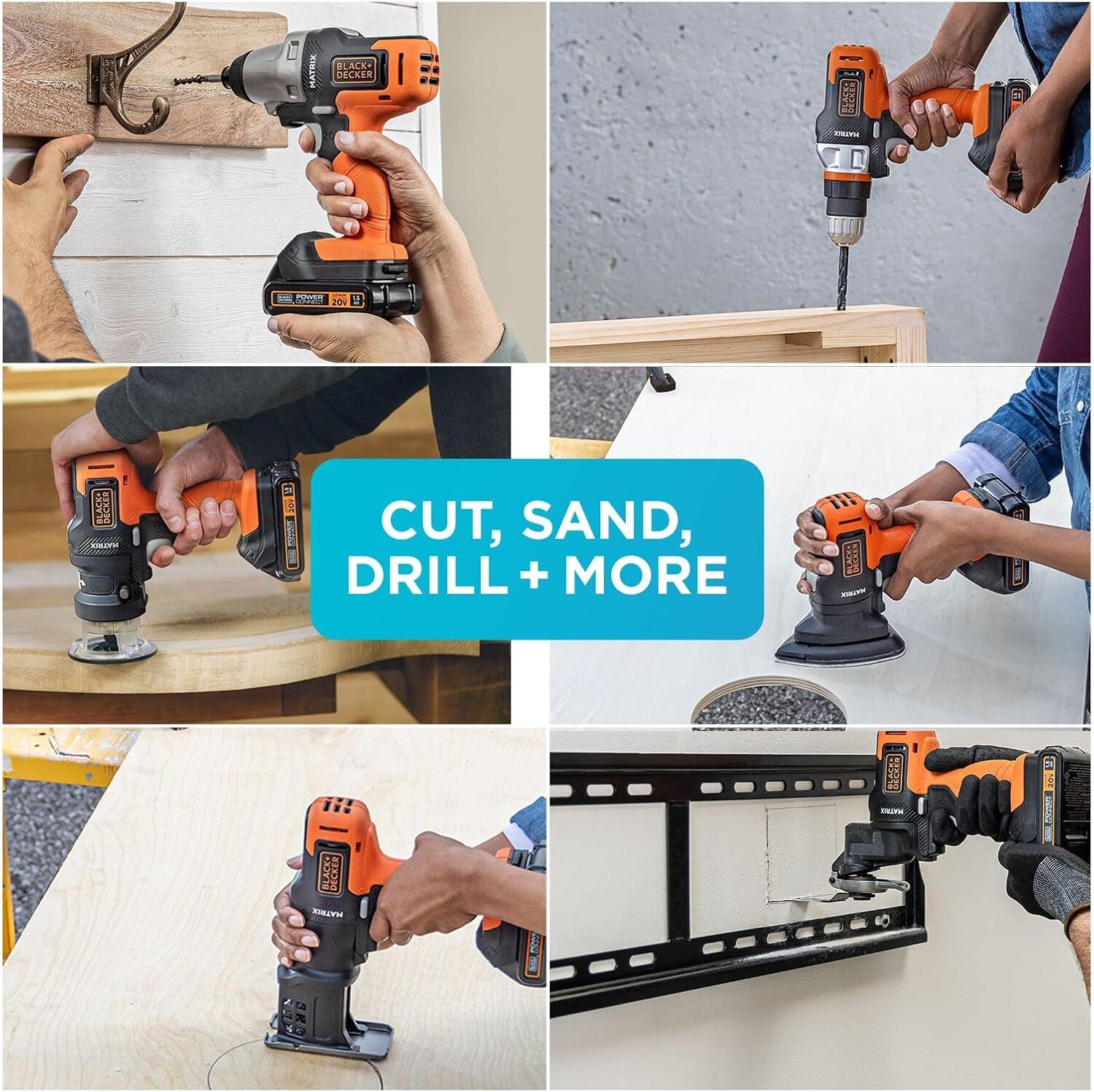 imageBLACKDECKER 20V MAX MATRIX Drill Power Tool Combo Kit 6Tool Set Cordless Tool Set BDCDMT1206KITC6Tool Combo Kit
