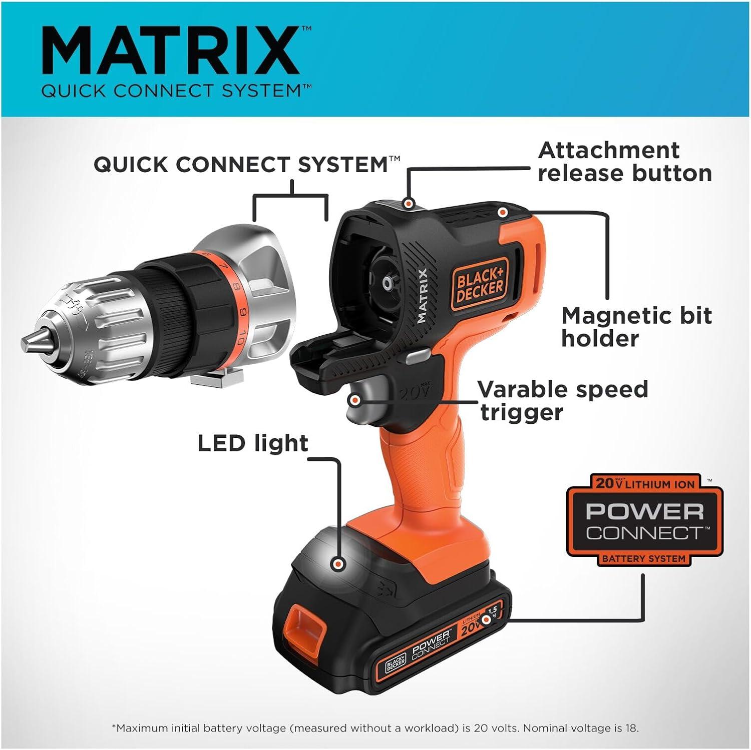 imageBLACKDECKER 20V MAX MATRIX Drill Power Tool Combo Kit 6Tool Set Cordless Tool Set BDCDMT1206KITC6Tool Combo Kit