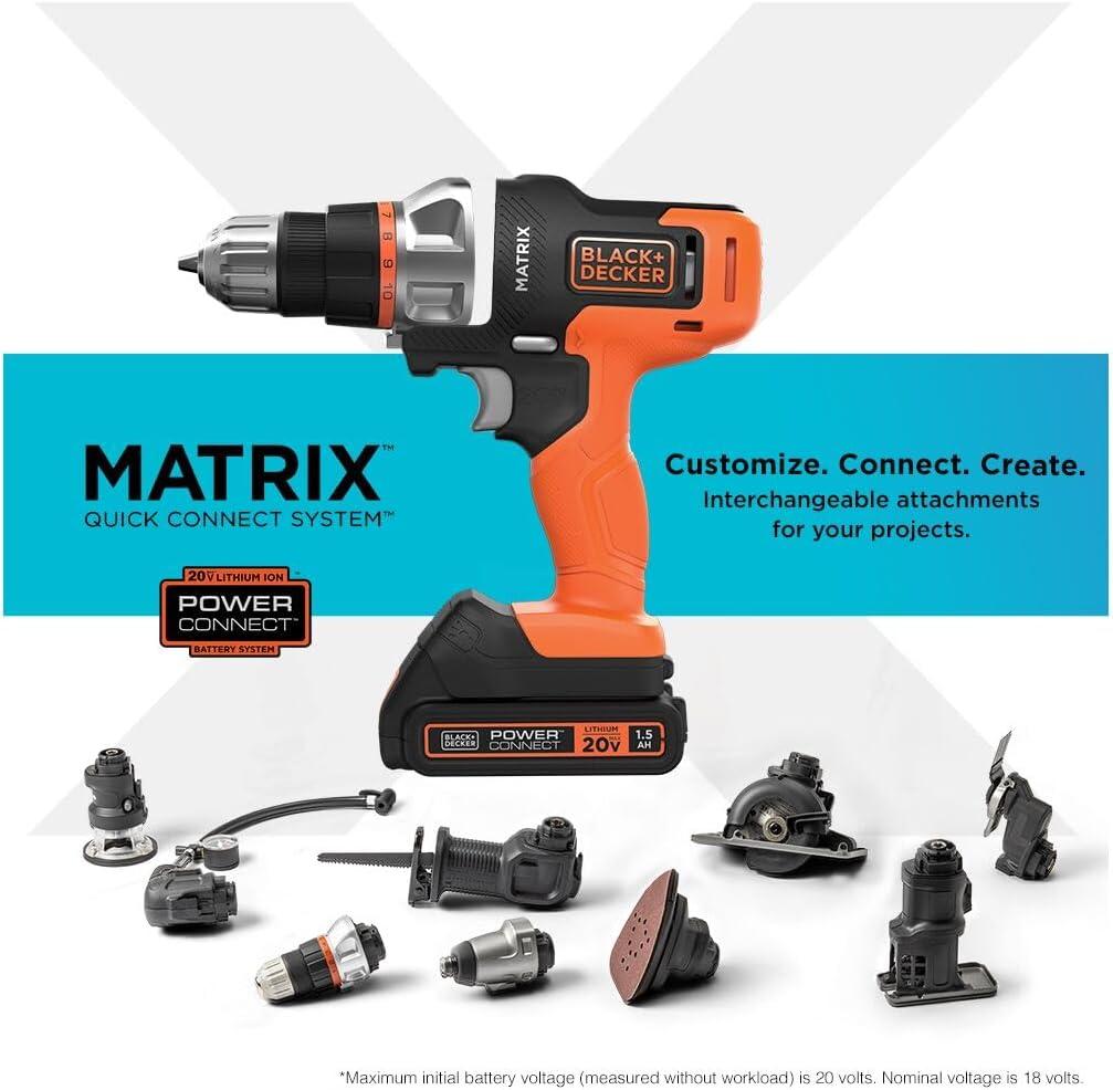 imageBLACKDECKER 20V MAX MATRIX Drill Power Tool Combo Kit 6Tool Set Cordless Tool Set BDCDMT1206KITC6Tool Combo Kit