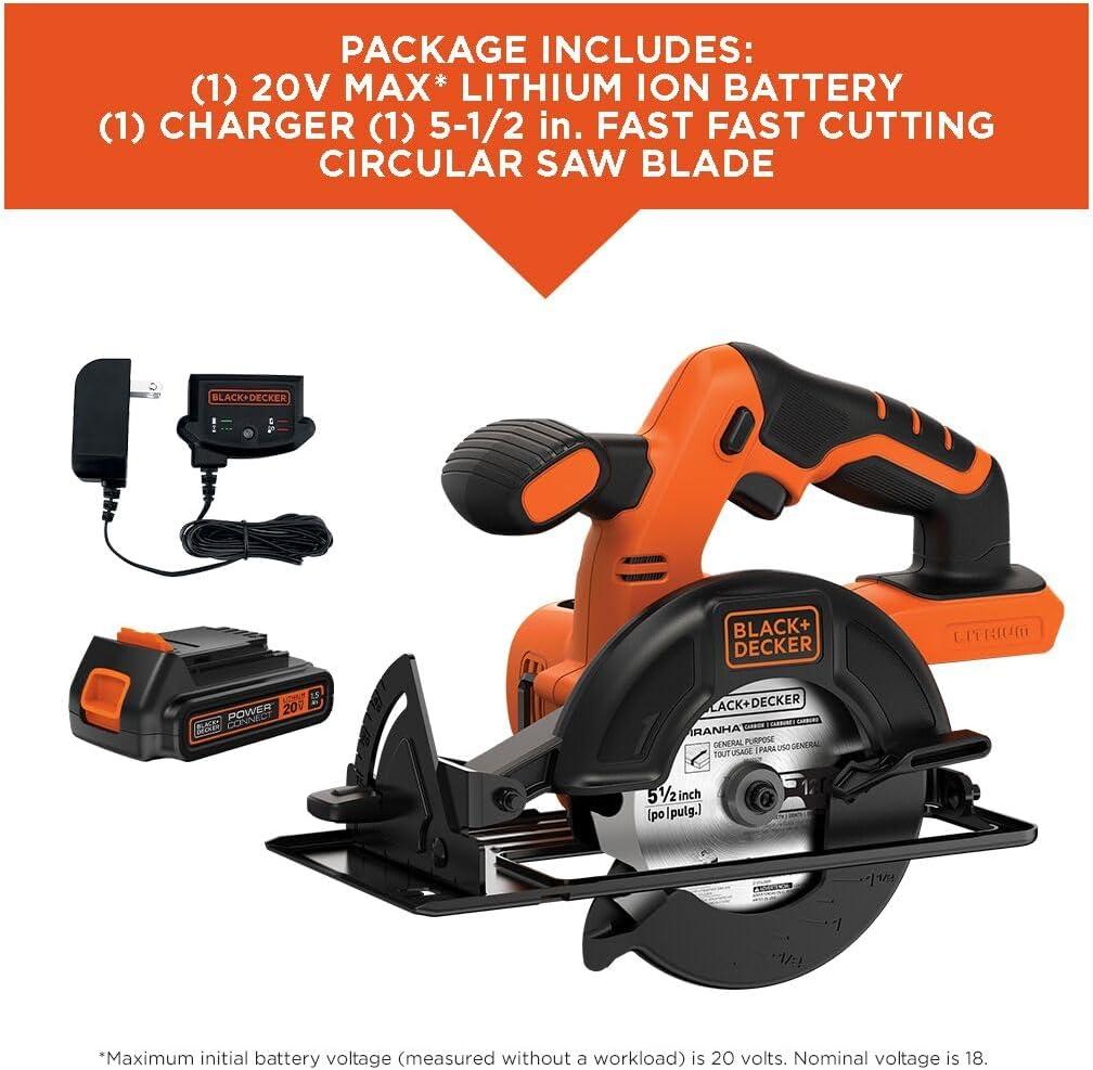 imageBLACKDECKER 20V MAX POWERCONNECT 512 in Cordless Circular Saw with Battery and Charger BDCCS20CCircular Saw