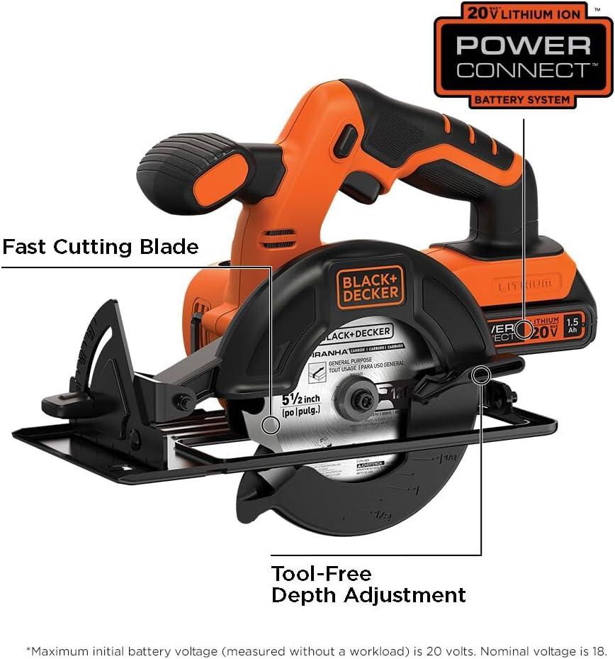 imageBLACKDECKER 20V MAX POWERCONNECT 512 in Cordless Circular Saw with Battery and Charger BDCCS20CCircular Saw