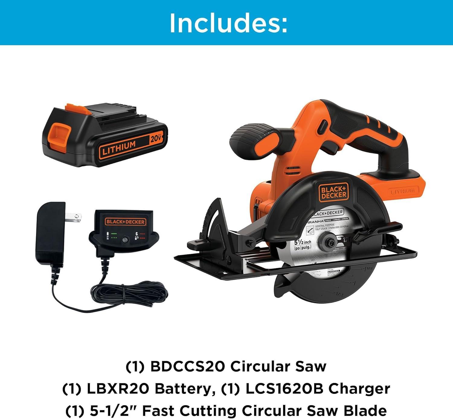 imageBLACKDECKER 20V MAX POWERCONNECT 512 in Cordless Circular Saw with Battery and Charger BDCCS20CCircular Saw