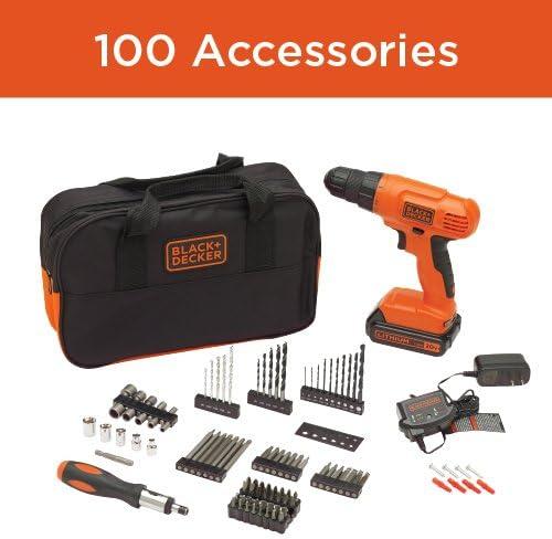 imageBLACKDECKER 20V MAX POWERCONNECT Cordless Drill Driver Kit with Drill Bit Set and Sockets 100 pc Tool Kit for Home Battery and Charger Included Orange BDC120VA100Drill Project Kit