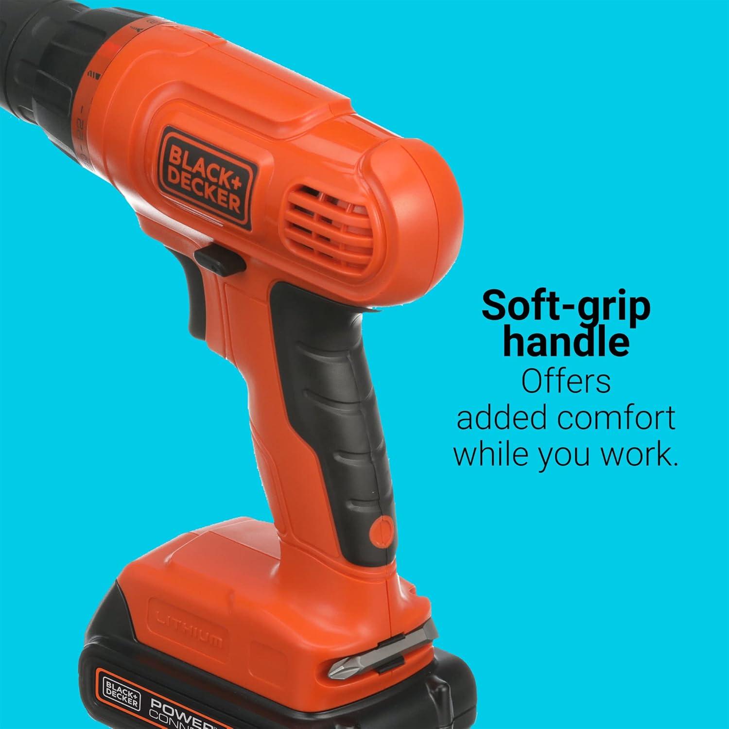 imageBLACKDECKER 20V MAX POWERCONNECT Cordless Drill Driver Kit with Drill Bit Set and Sockets 100 pc Tool Kit for Home Battery and Charger Included Orange BDC120VA100Drill Project Kit